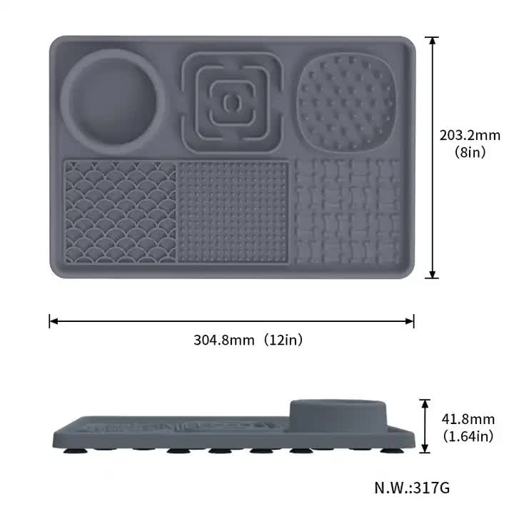Multi-Functional Slow Feeder Mat for Dogs- Anti-Slip Lick Pad with Multiple Textures Rectangle 2PCS Grey & Green