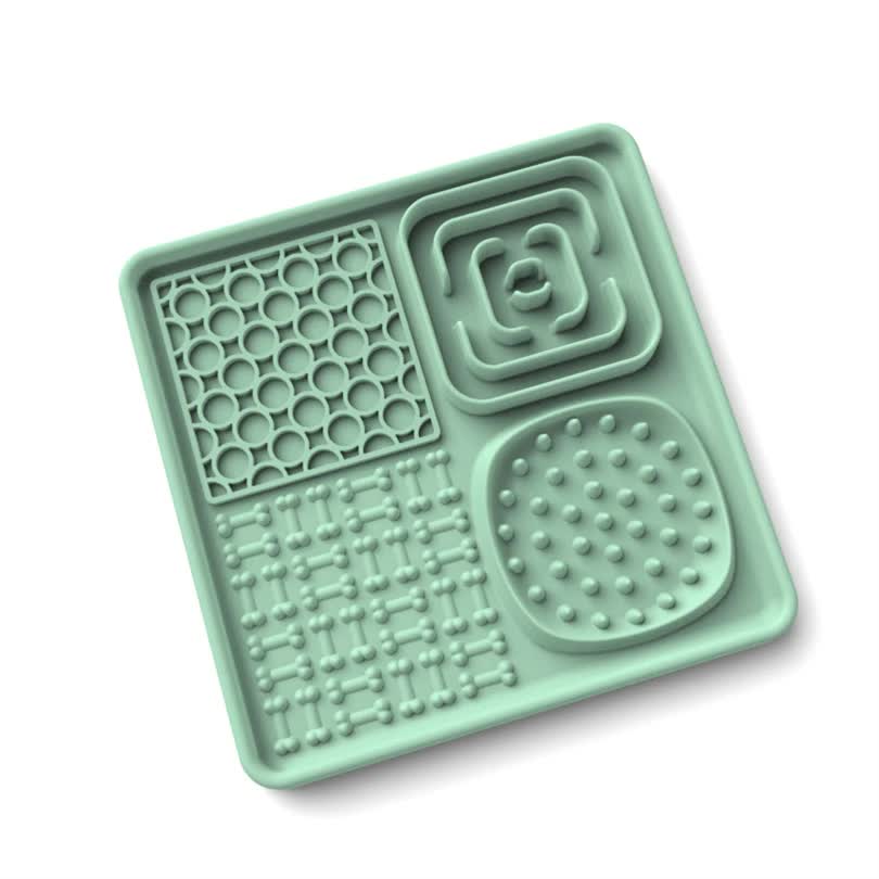 Multi-Functional Slow Feeder Mat for Dogs- Anti-Slip Lick Pad with Multiple Textures Square 2PCS Blue & Green
