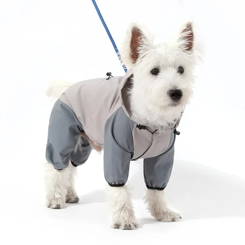 Waterproof Dog Raincoat with Hidden Leash Hole - Windproof and Comfortable for Outdoor Walks, Size:L (Back Length 30cm/11.81in, Bra 44cm/17.32in) Grey