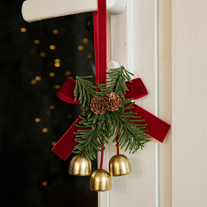 Christmas Door Hanging Ornament with Pinecones, Bells, and Red Ribbon â€“ 16x11cm Festive Decorï¼ˆ2 PCSï¼‰ï¼‰