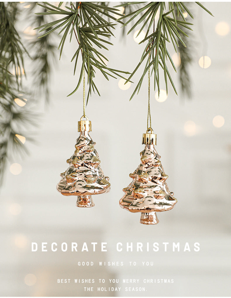 Set of 10 Christmas Ornaments -Gold & Rose Gold Holiday Tree Decorations