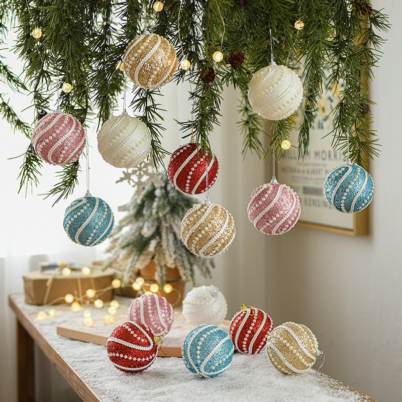 Glittery Christmas Baubles , Pearl-Accented Holiday Ornaments in Assorted Colors, 2 Sets Total(5 Colors Per Set)