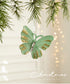 Green Glitter Butterfly Christmas Ornament with Gold Accents - Hanging Holiday Decoration 5 pieces