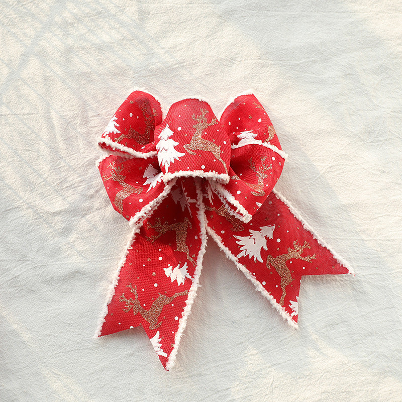 Christmas-Themed Decorative Wired Ribbon Burlap Reindeer and Tree Print Rolled Fabric Set ,Diameter 6.8 cm, length 2 cm two set, 6 pieces in total
