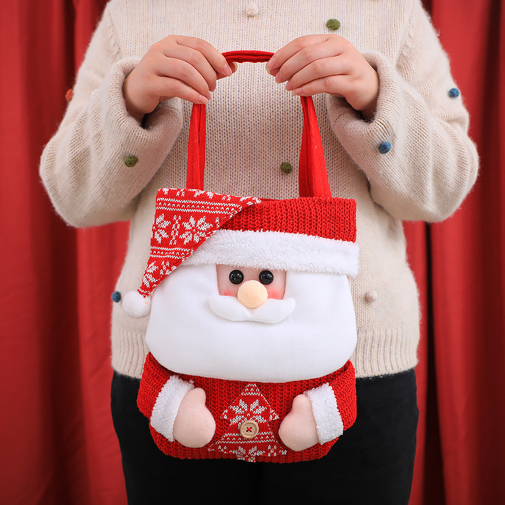 Set of 3 Christmas Fabric Gift Tote Bags  Santa, Snowman, and Reindeer Design