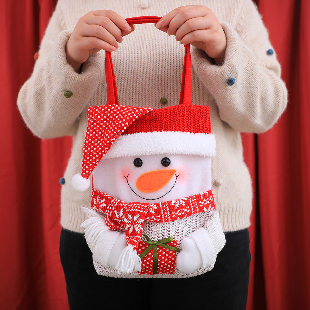 Set of 3 Christmas Fabric Gift Tote Bags  Santa, Snowman, and Reindeer Design