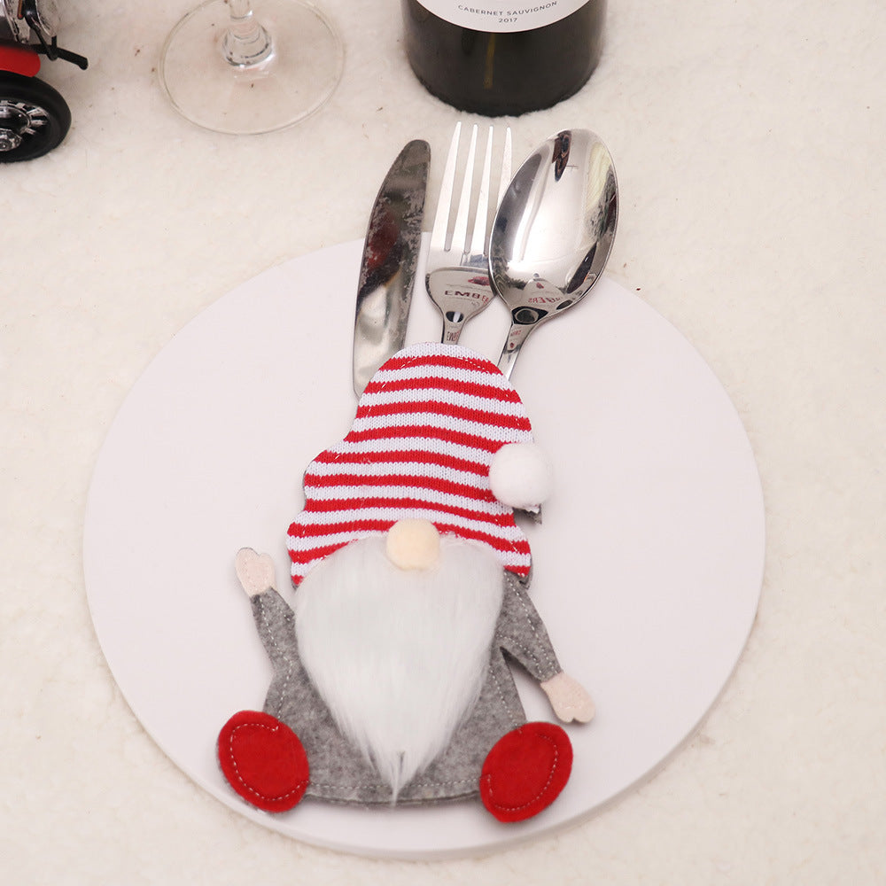 Christmas Gnome Cutlery Holder  Red Striped Hat Silverware Pouch for Festive Table Decor 10 pieces
