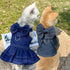 Pet Denim Harness Dress Set (2 Pieces) â€“ 3XL Size (70cm Chest for 20-36 lb Pets) with T-Shirt and Skirt, Bow, and Leash Ring