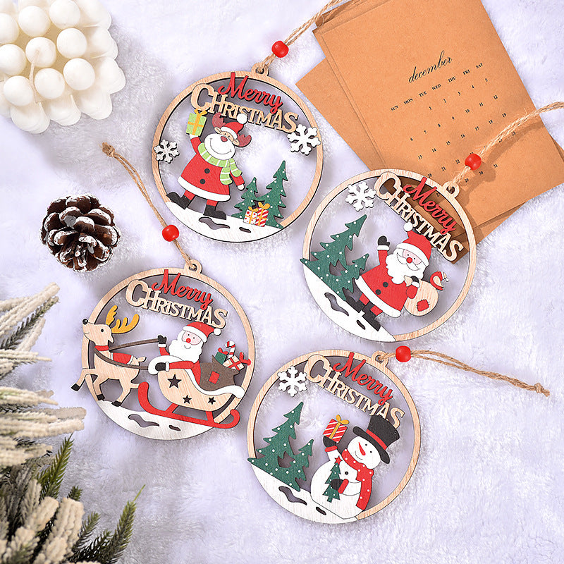 Set of 4 Wooden Christmas Hanging Ornaments â€“ Santa, Snowman, and Reindeer Decorations ï¼ˆ2 set, 8 pieces in total)ï¼‰