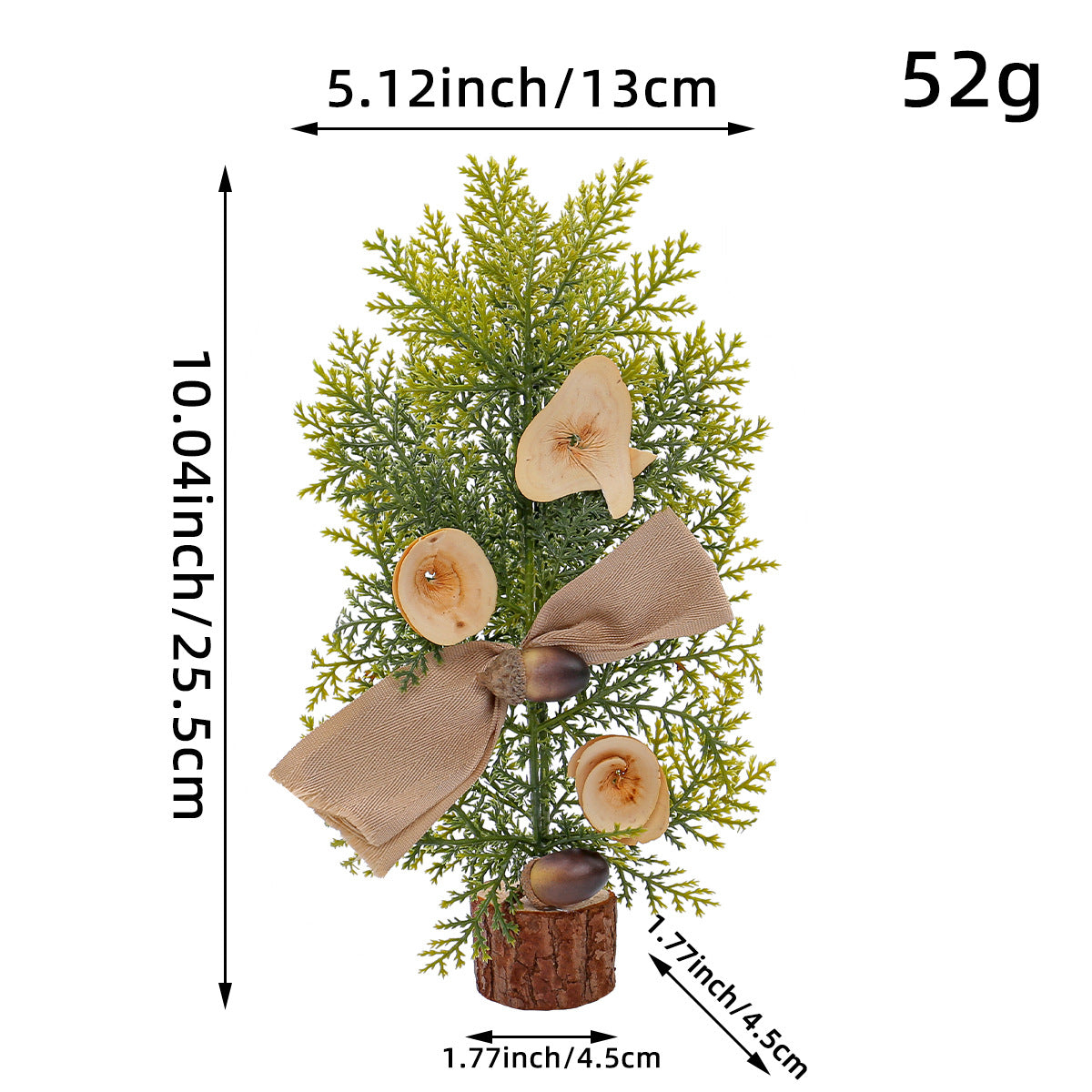 Rustic Mini Tabletop Greenery Ornament  10 Inches Tall with Burlap Bow and Acorn Accents  4 trees