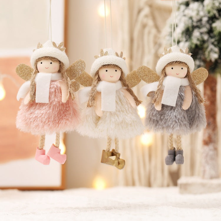 Winter Angel Ornament with Gold Glitter Wings and White Scarf - Christmas Tree Hanging Decoration 15*9 cm White colour 5 pieces
