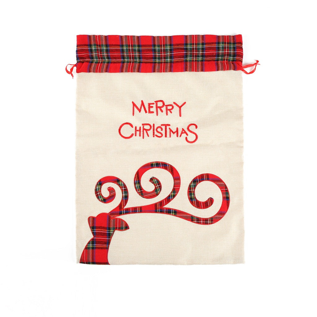 Large Merry Christmas Drawstring Gift Bag with Plaid Accents - Perfect for Holiday Presents 3 pieces