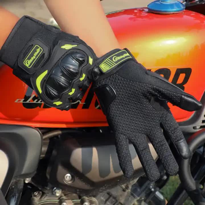 High-Performance Motorcycle Riding Gloves with Hard Knuckle Protection - Anti-Slip, Touchscreen Compatible, Neon Accents (Red,L size)