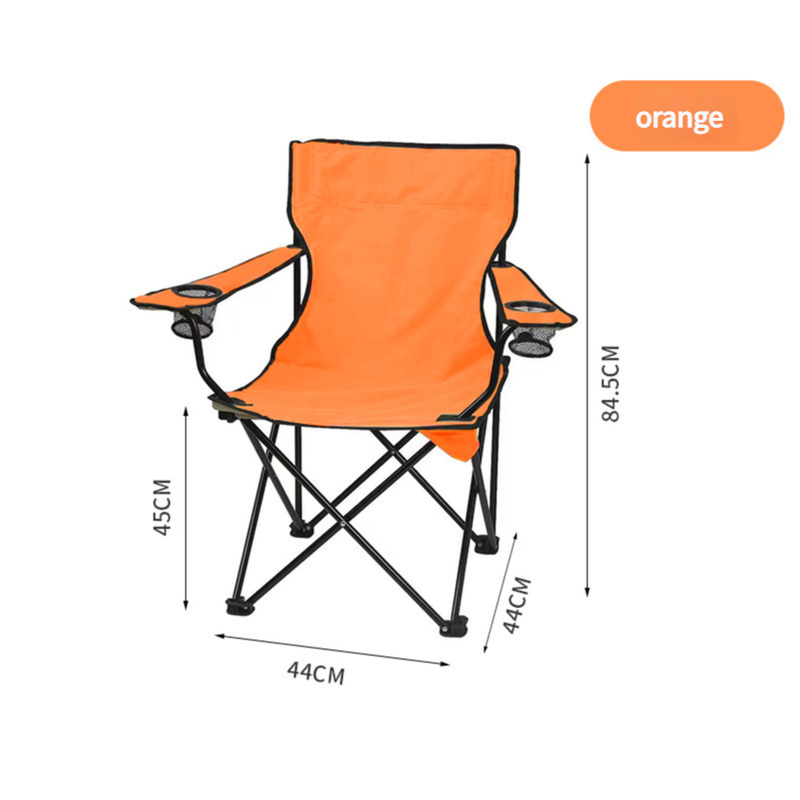 2pcs Orange Portable Folding Camping Chair with Armrests and Cup Holder