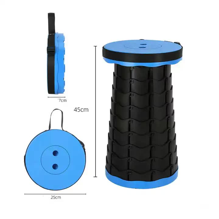 Portable Collapsible Telescopic Stool - Foldable, Lightweight, Adjustable, and Compact Camping Chair Blue-Black