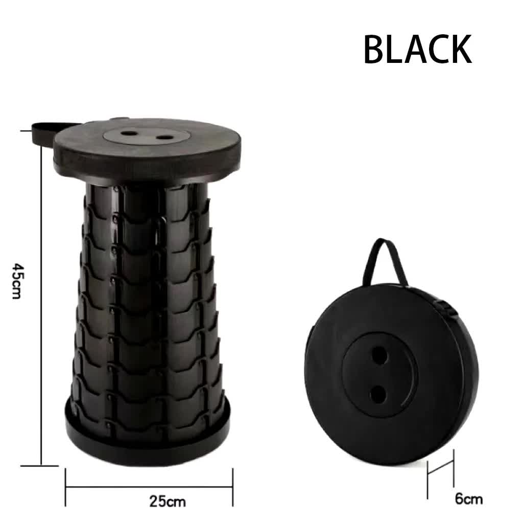 Portable Collapsible Telescopic Stool - Foldable, Lightweight, Adjustable, and Compact Camping Chair Black
