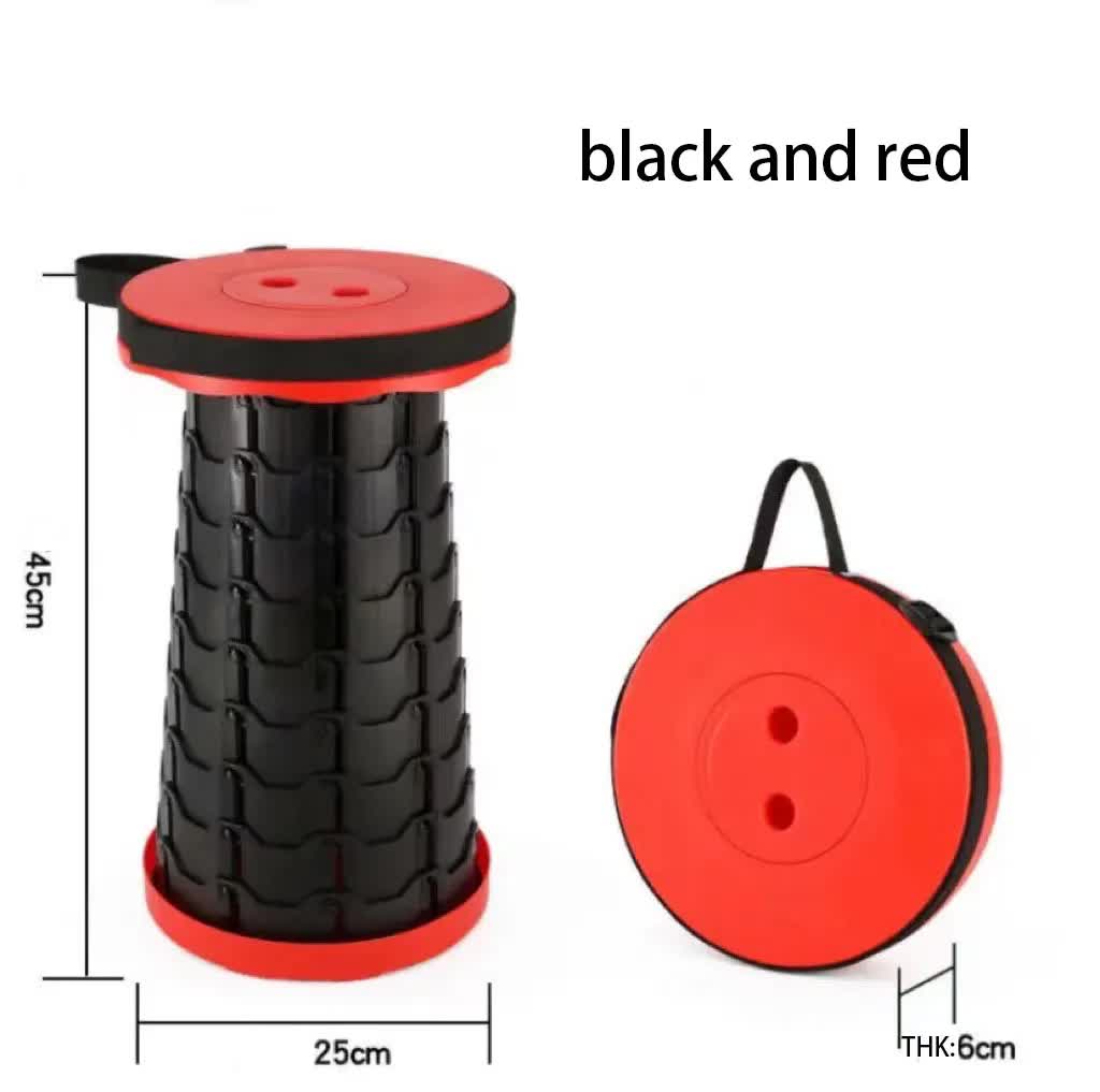 Portable Collapsible Telescopic Stool - Foldable, Lightweight, Adjustable, and Compact Camping Chair Red-black