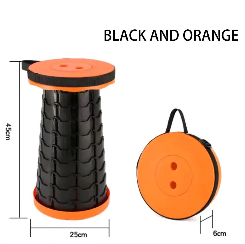 Portable Collapsible Telescopic Stool - Foldable, Lightweight, Adjustable, and Compact Camping Chair Orange-black