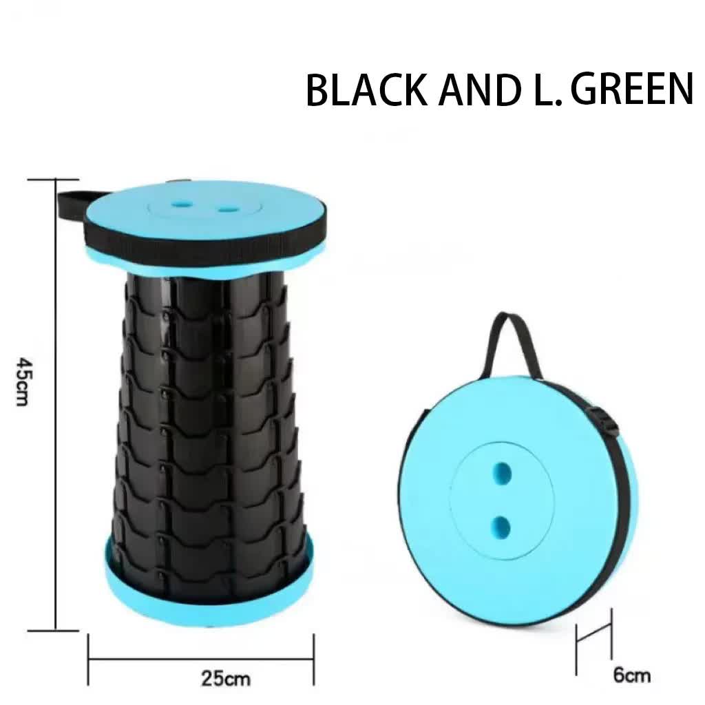 Portable Collapsible Telescopic Stool - Foldable, Lightweight, Adjustable, and Compact Camping Chair Black-Light green