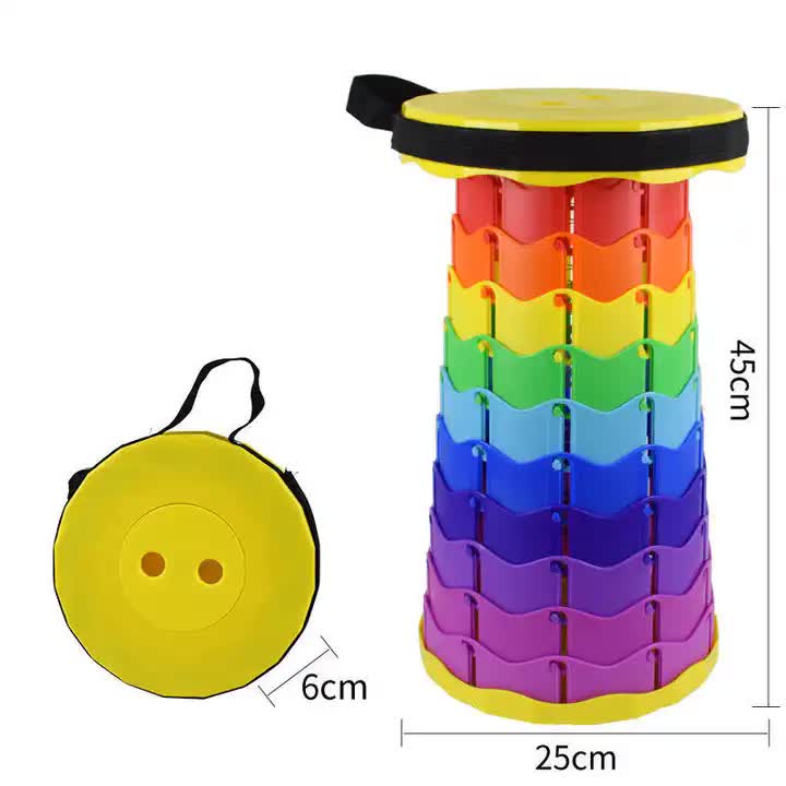 Rainbow Telescopic Stool - Collapsible, Portable, Foldable, and Adjustable Compact Chair Yellow-Top