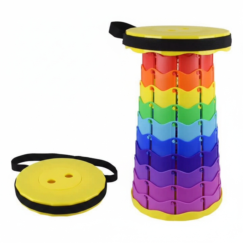 Rainbow Telescopic Stool – Portable Folding Adjustable Seat, 45cm, Yellow Top