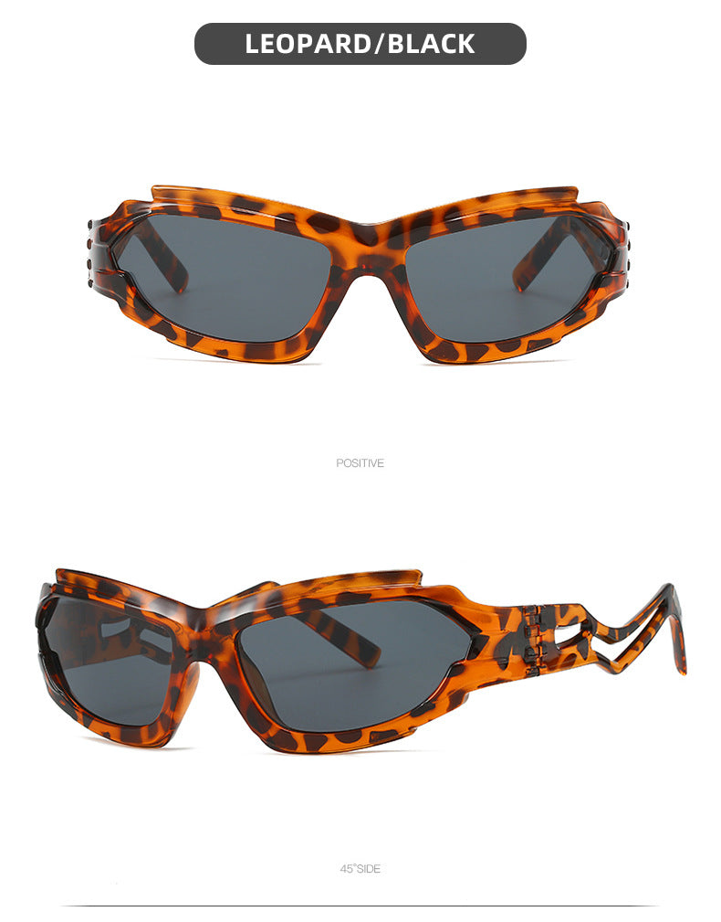 Futuristic Sports Wrap Man Sunglasses - Bold Leopard Frames with UV Protection