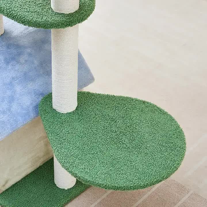 Floral Cat Tree with Cozy Hideaway and Scratching Posts 55x38x92 cm