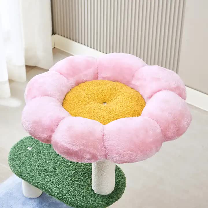 Floral Cat Tree with Cozy Hideaway and Scratching Posts 55x38x92 cm