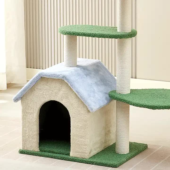 Floral Cat Tree with Cozy Hideaway and Scratching Posts 55x38x92 cm