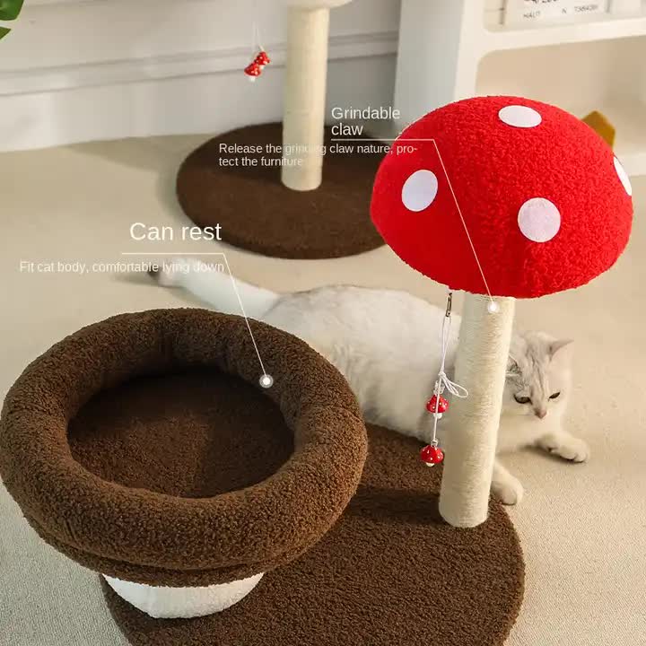 Mushroom-Themed Cat Tree with Cozy Bed and Scratching Post 48x48x58 cm
