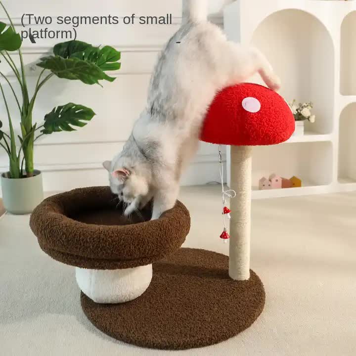 Mushroom-Themed Cat Tree with Cozy Bed and Scratching Post 48x48x58 cm