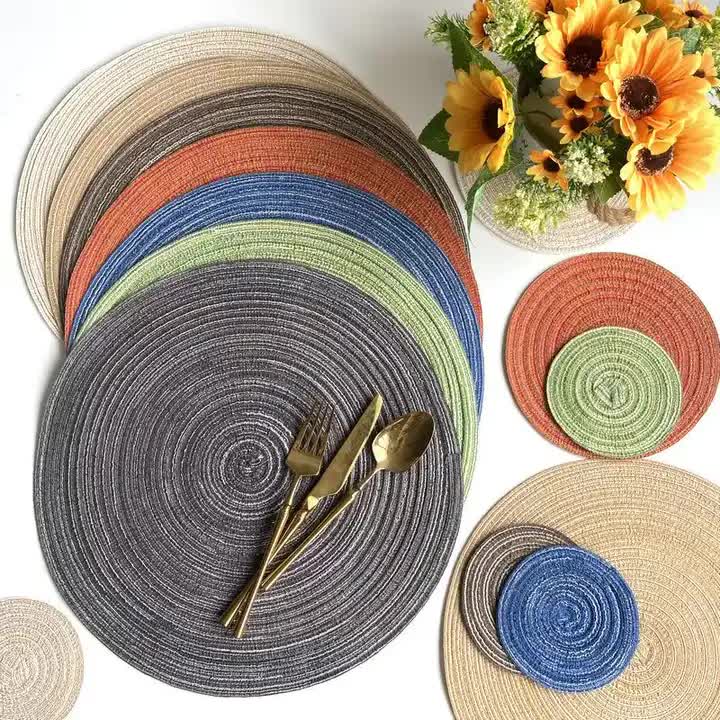 Round Woven Placemats -Colorful Braided Table Mats for Dining & Home Decor 11cm 10pcs Red