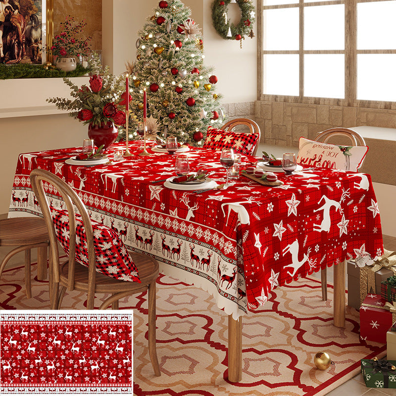 Christmas Reindeer Pattern Tablecloth - Festive Red Holiday Table Cover for Dining and Home Decor  140*140cm