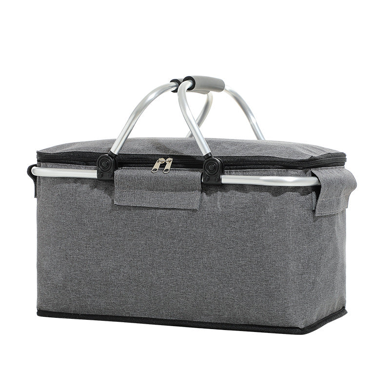 Insulated Picnic Basket with Aluminum Frame - Portable Collapsible Cooler Bag 18L 40*20*23cmGray