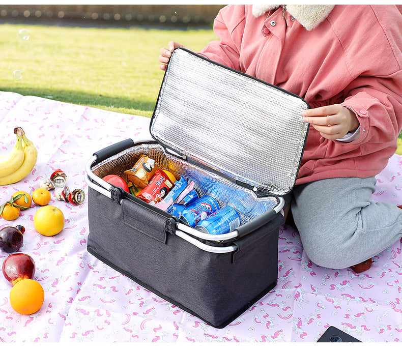 Insulated Picnic Basket with Aluminum Frame - Portable Collapsible Cooler Bag 18L 40*20*23cmWine Red