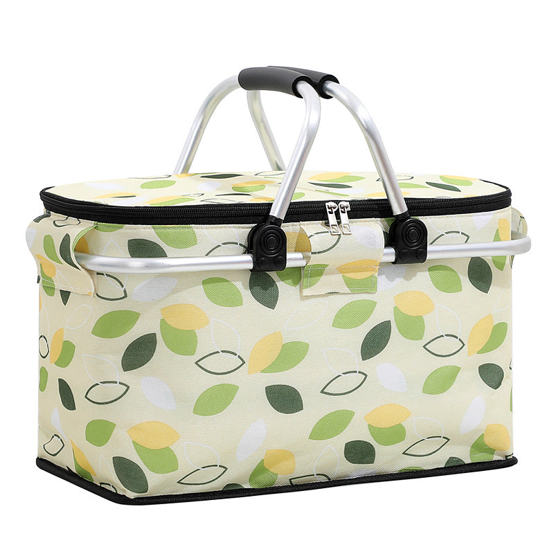 Insulated Picnic Basket with Aluminum Frame - Portable Collapsible Cooler Bag 18L 40*20*23cmGreen Leaf