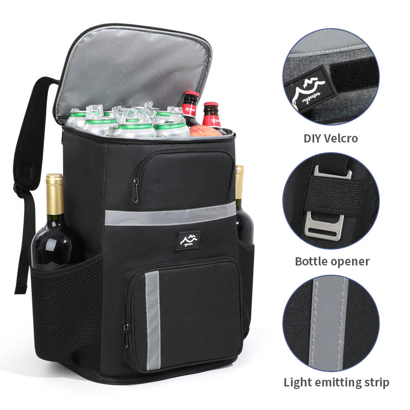Insulated Cooler Backpack - Portable Outdoor Picnic and Beverage Bag with Bottle Opener Black