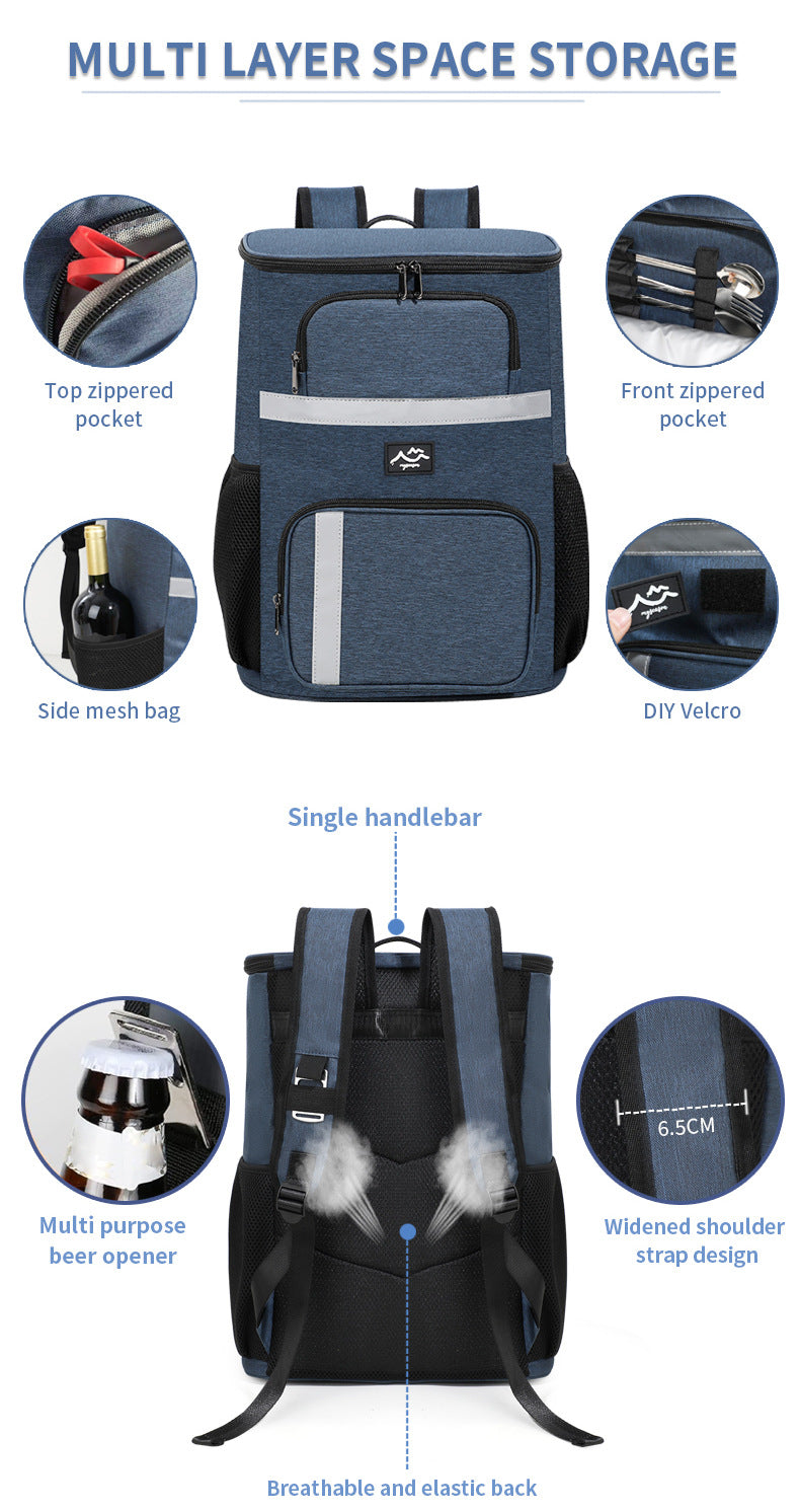 Insulated Cooler Backpack - Portable Outdoor Picnic and Beverage Bag with Bottle Opener Black