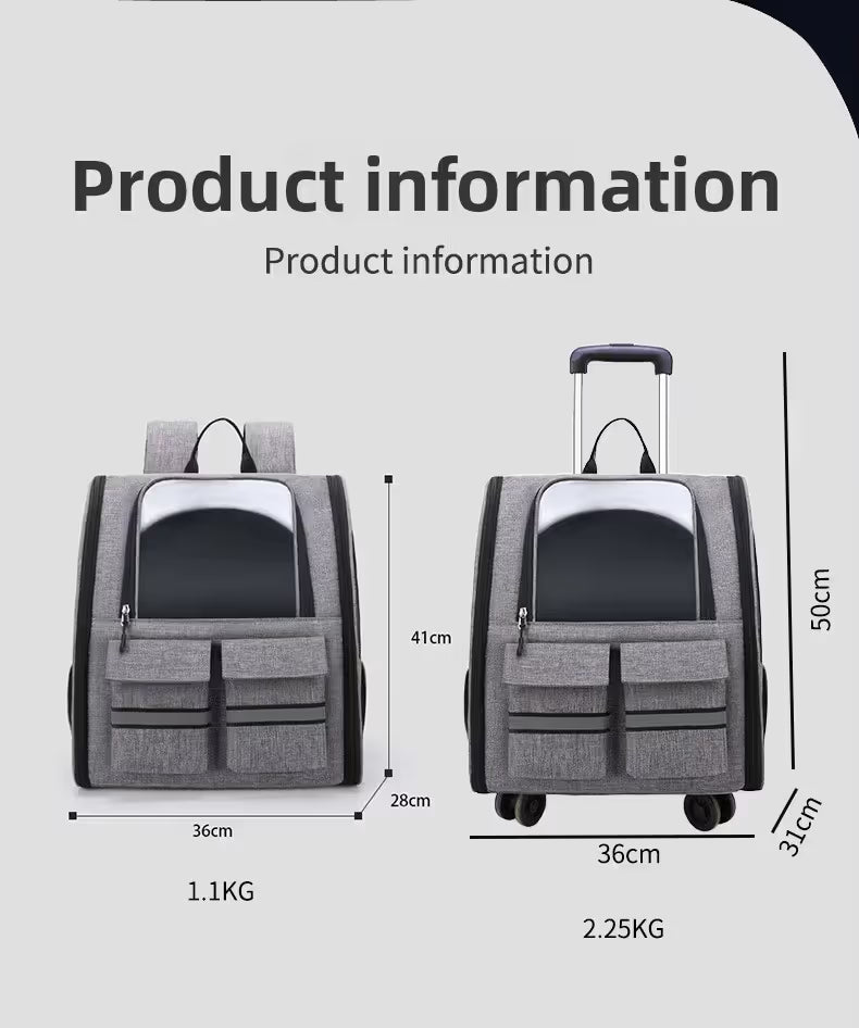 Blue 3-in-1 Pet Carrier: Rolling Backpack with Collapsible Design