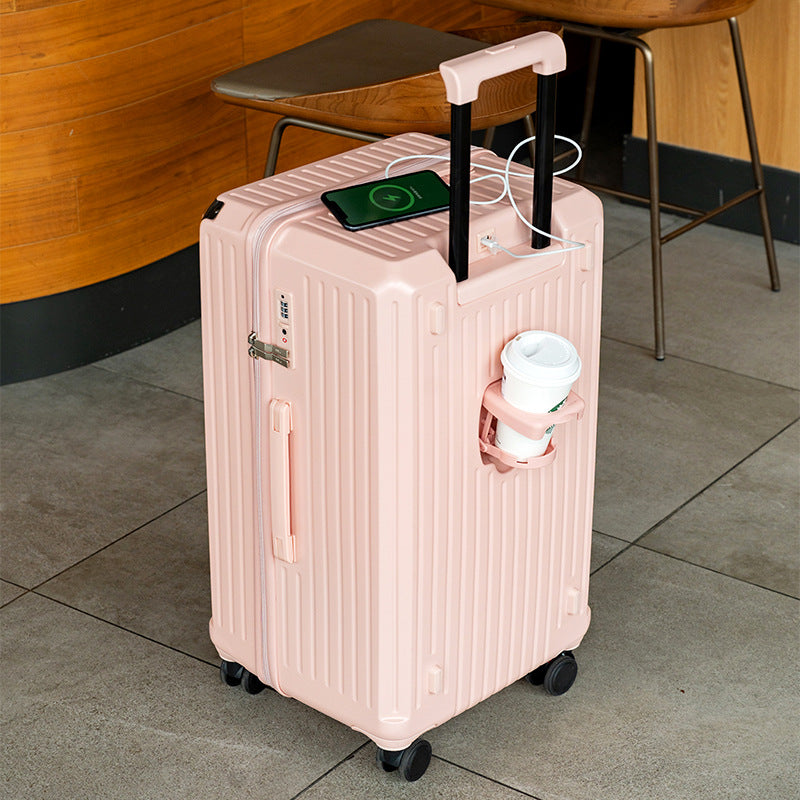 Smart Hard-Shell Luggage with USB Charging Port & Cup Holder - 24