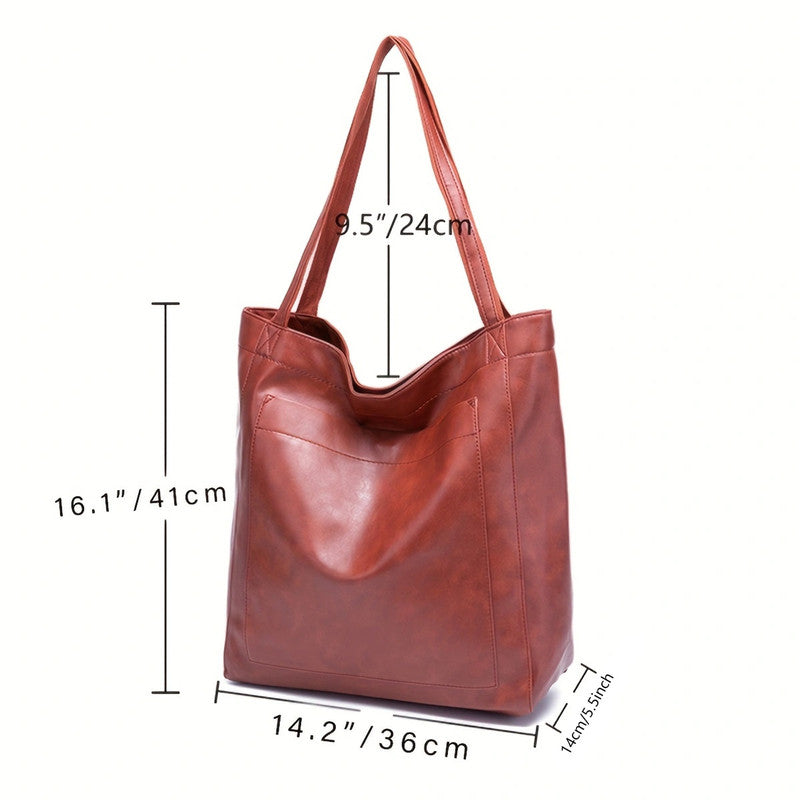 Vintage PU Leather Tote Bag - Stylish and Spacious Everyday Shoulder Bag  (Cameo Brown)