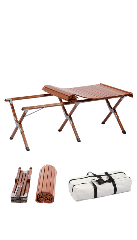 Portable Solid Wood Folding Camping Table - Sapele Roll-Up Picnic and BBQ Dining Table 120*60*43cm