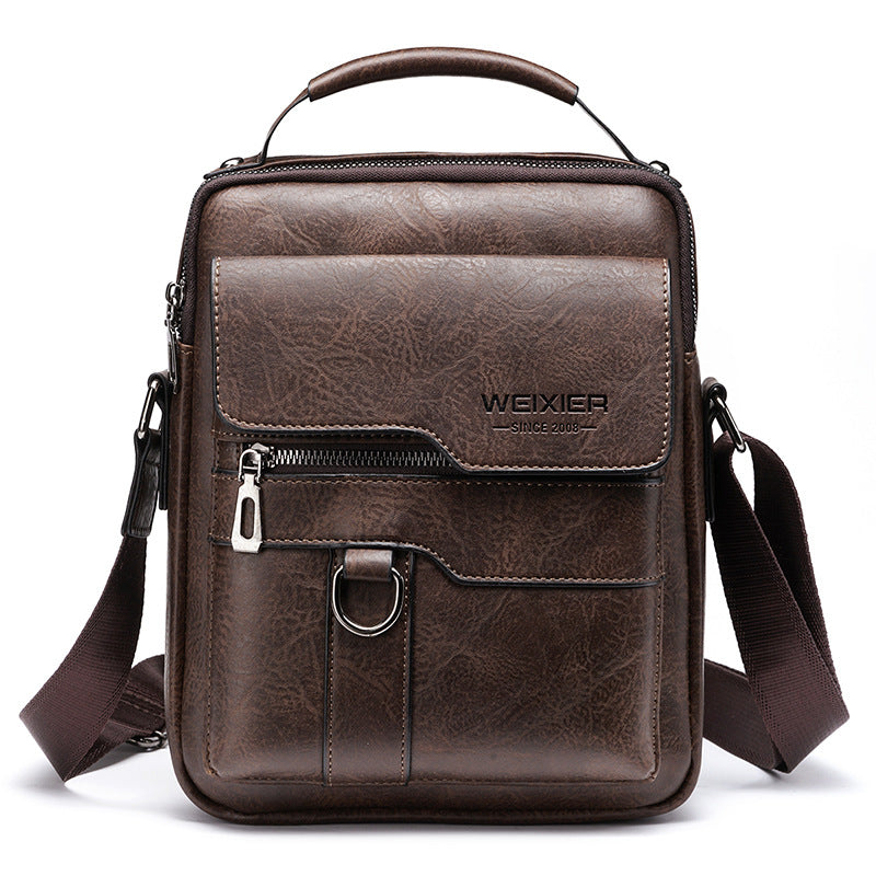 Men's Vintage Leather Shoulder Bag - Multi-Compartment Crossbody Messenger Bag 22cmL*8cmW*26cmHDark brown
