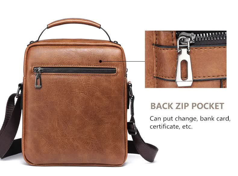 Men's Vintage Leather Shoulder Bag - Multi-Compartment Crossbody Messenger Bag 22cmL*8cmW*26cmHLight brown
