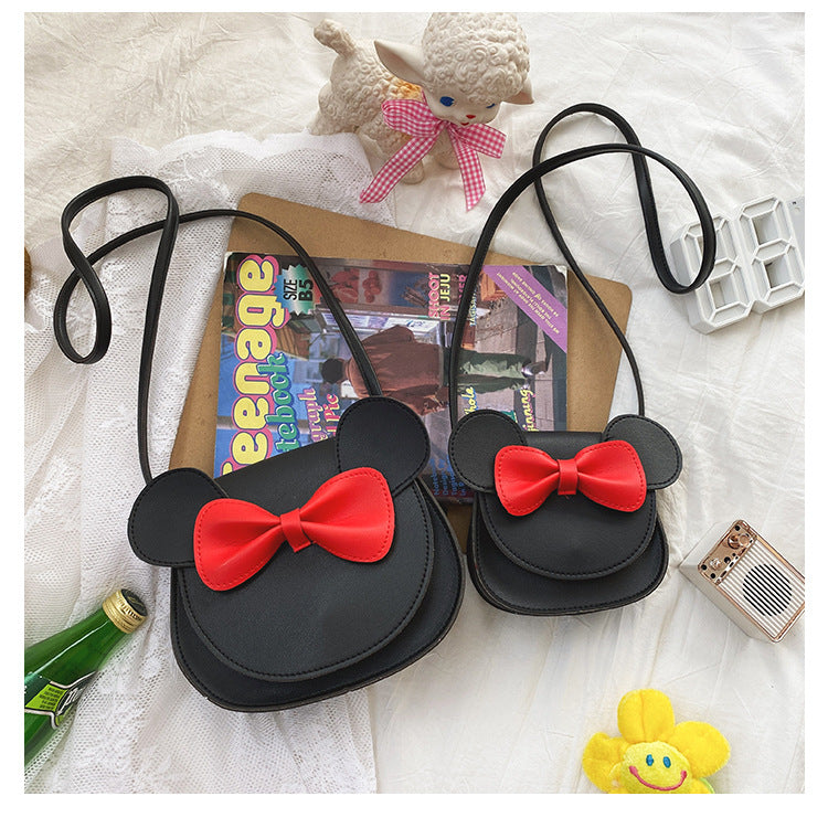 Adorable Bow Bear Crossbody Bag for Kids - Black Small Shoulder Bag 13*13*5cm