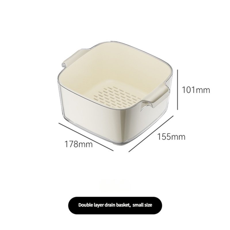 Two-Layer Drain Basket Colander - Small Size Ivory, 2 set