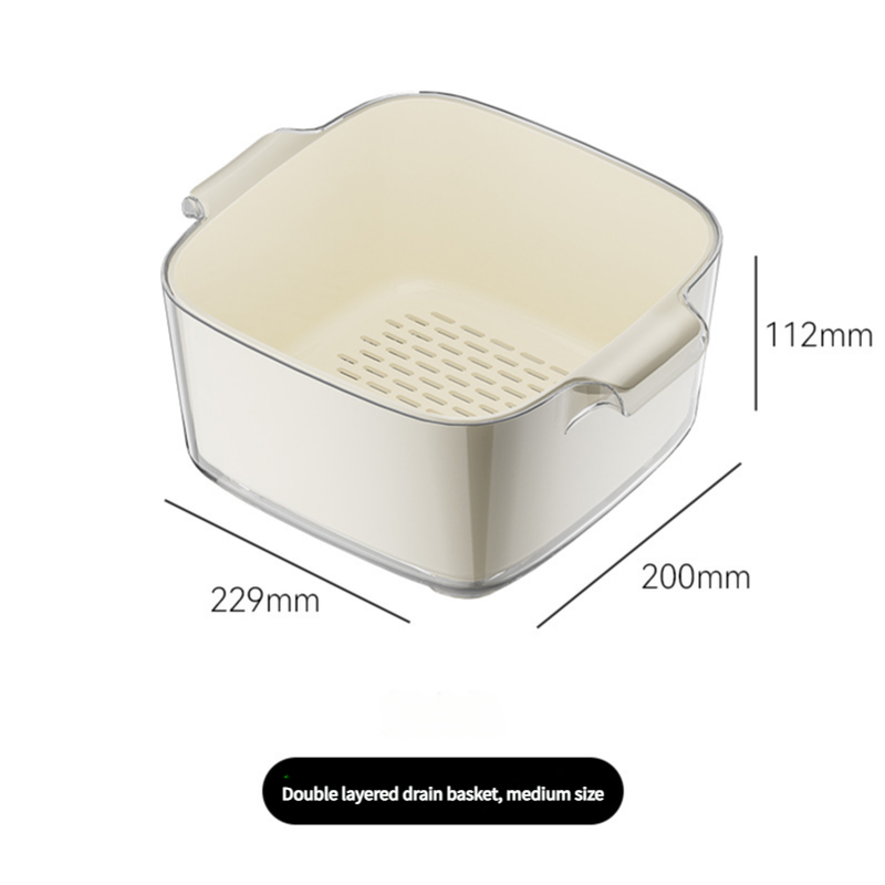 Two-Layer Drain Basket Colander - Medium Size Ivory, 2 set