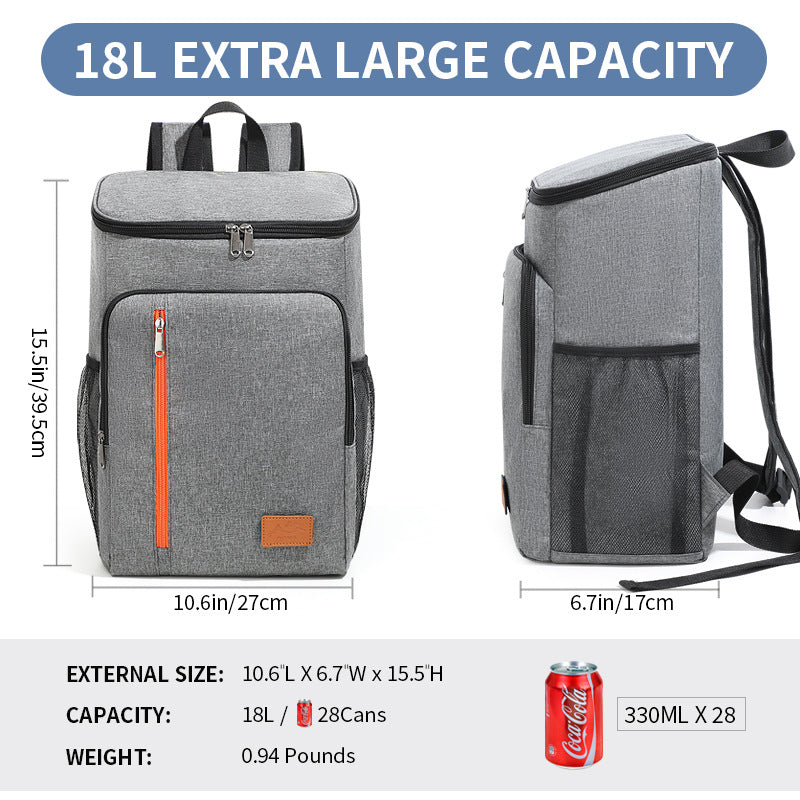 Insulated Cooler Backpack- Stylish Portable Fresh-keeping Picnic Outdoor Backpack and Travel Bag 18L Gray