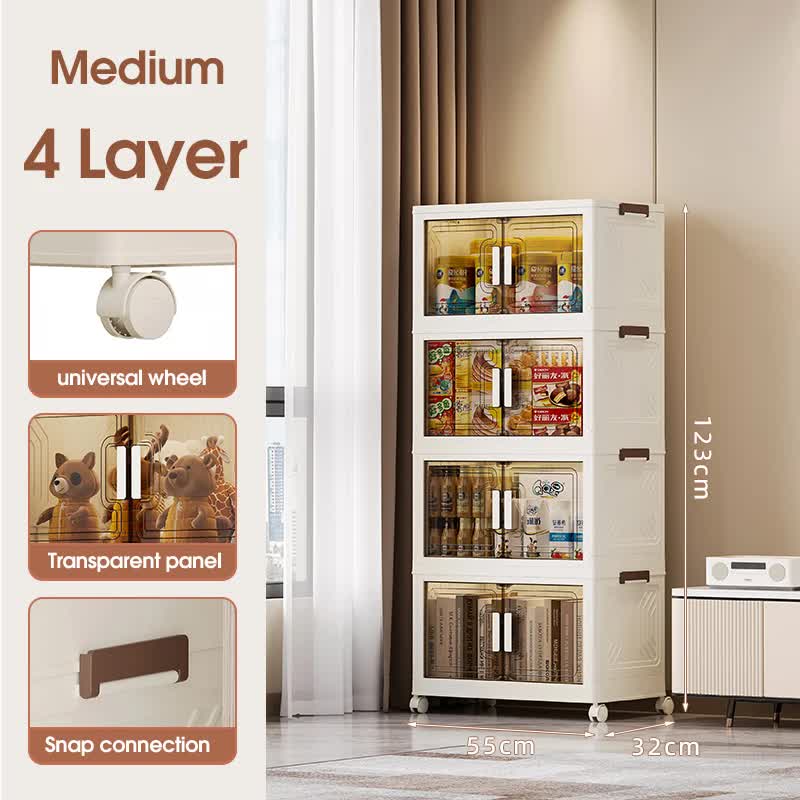 Stackable Storage Boxes with Transparent Doors - Modular Organizer for Home & Pantry 55*32*123cm 4 layer