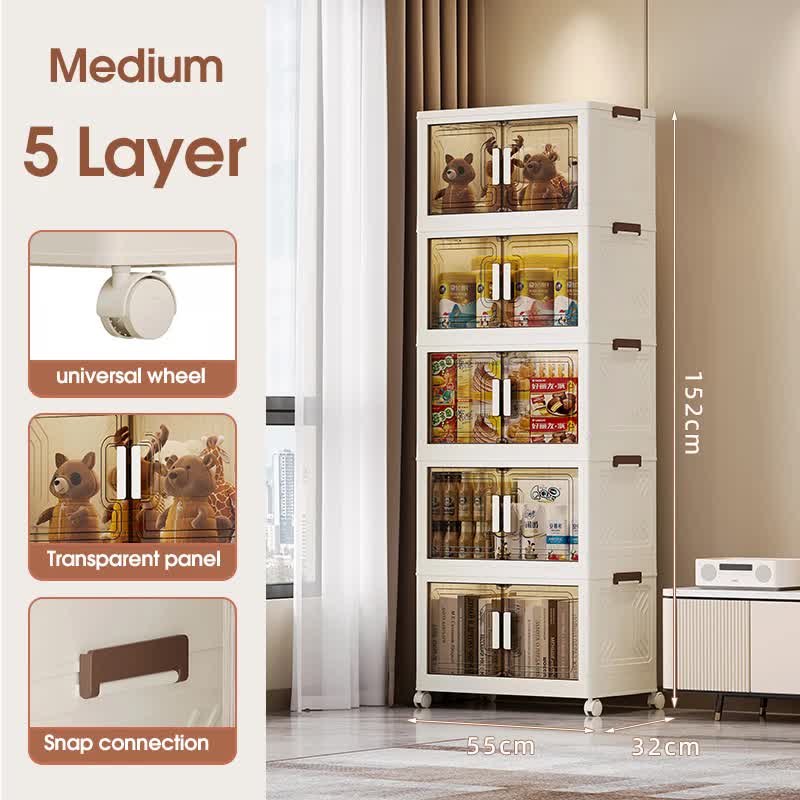 Stackable Storage Boxes with Transparent Doors - Modular Organizer for Home & Pantry 55*32*152cm 5 layer